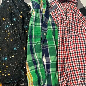 Gymboree Kids Button Down Shirt Trio - Black, Green, Red